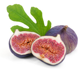 Some fresh  figs with green leaves