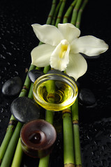white orchid and bamboo grove ,zen stone ,massage oil ,