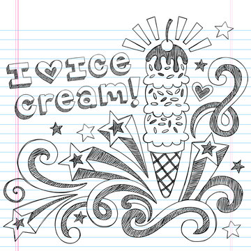 Ice Cream Cone Sketchy Notebook Doodles Vector Illustration