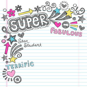 Super Student Praise Back to School Doodles Vector Illustration