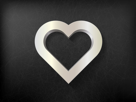 silver heart frame on metal background