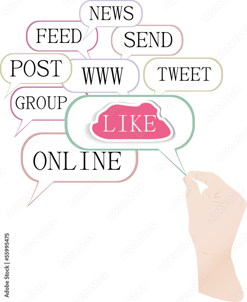 Poster hand with like text on computer cloud