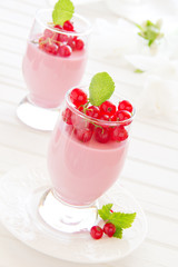 Raspberry dessert panna cotta, selective focus.