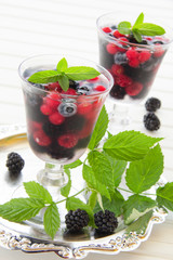 Champagne jelly with berries.