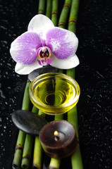 white orchid and bamboo grove ,zen stone ,massage oil,