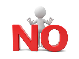 A 3d human character/ a word NO