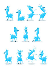 Blue Llama Cartoon with 10 expressions