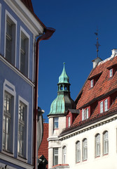 Fototapeta premium Tallinn, Estonia. Street fragment with old tower