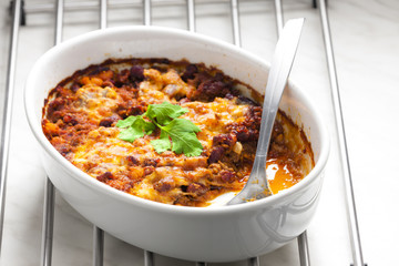 baked Mexican mixture with mozzarella