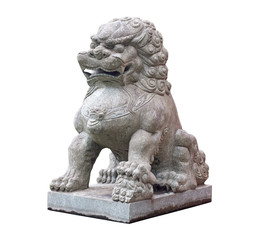 Fototapeta na wymiar Chinese stone sculpture of lion on white background