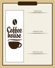 menu list for coffee house with a cup of grain and
