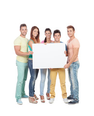 Obraz premium Group of young people with a blank placard
