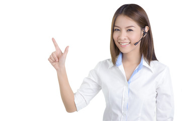 call center woman Wag in white Shirt isolated