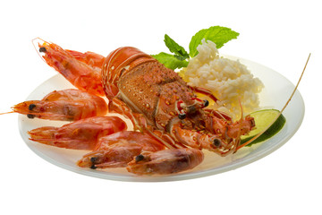 Spiny lobster, shrimps and rice