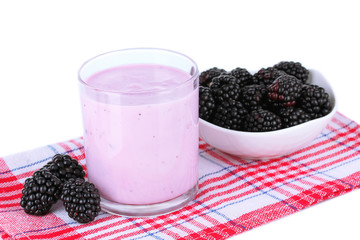 Sweet blackberries with yogurt isolate on white