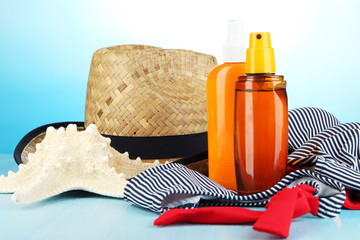 Beach items on beach background