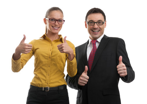 Two Businesspeople Showing Their Thumbs Up