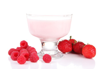 Delicious yogurt with berries isolated on white