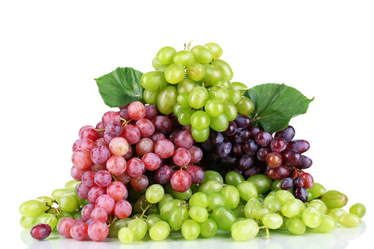 Ripe green and purple grapes isolated on white