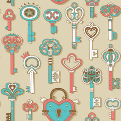 Seamless pattern with vintage keys