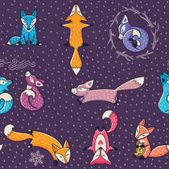 Christmas seamless pattern with colorful little foxes