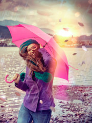 stürmischer Regen / pink umbrella 03