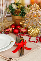 Serving Christmas table close-up