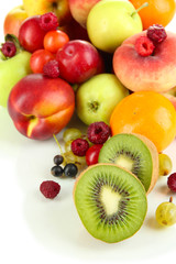 Assortment of juicy fruits, isolated on white