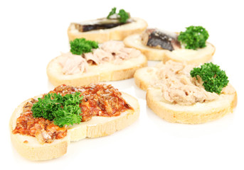 Tasty sandwiches with tuna and cod liver sardines different