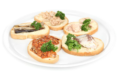 Tasty sandwiches with tuna and cod liver sardines different