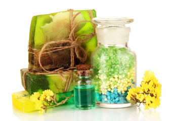 Hand made soaps with sea salt isolated on white