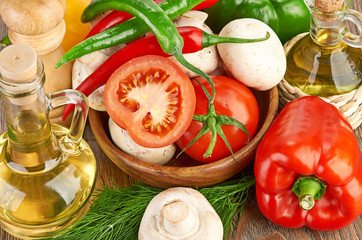 Fresh vegetables and mushrooms