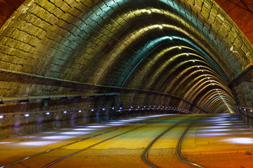 tunnel for the city tram at nigh