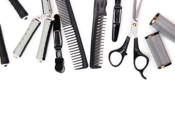 Professional hairdresser tools isolated on white