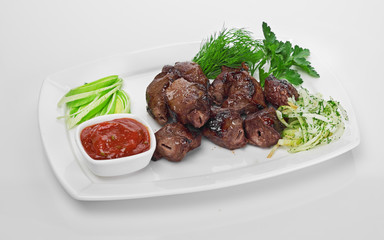 Grilled meat and vegetables