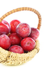 Basket with red plums.