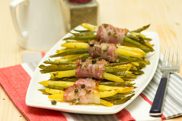 Green beans backed with bacon and cappers