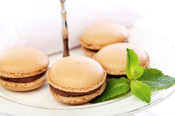 Macaroons filled with chocolate and mint.