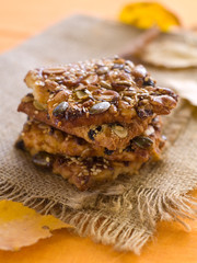 Cookies with nuts and seeds, selective focus