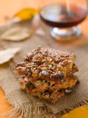 Cookies with nuts and seeds, selective focus