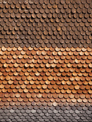 Traditional alpine wooden shingle wall