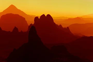 Fototapeten Sonnenaufgang in der Wüste Sahara, Hoggar-Gebirge, Algerien? © Dmitry Pichugin