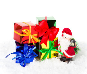 Christmas presents up on snow background