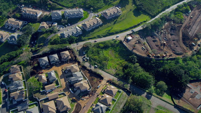 Aerial view suburban homes, Honolulu, Hawaii