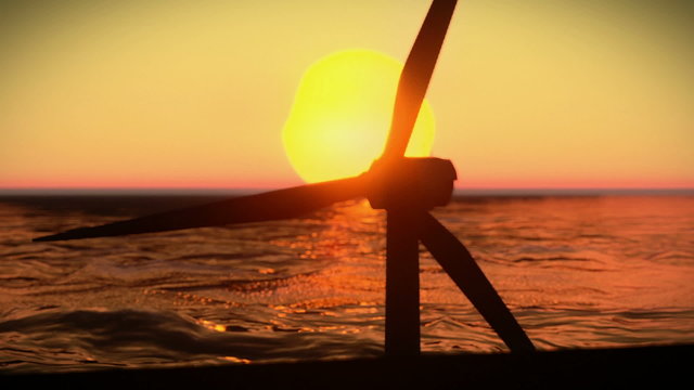Wind turbine on a beautiful sunset