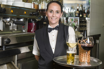 Waitress with tray bar