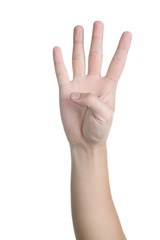 hand sign posture number four isolated