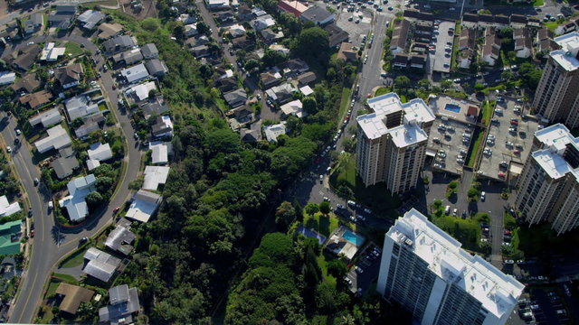 Aerial view city suburbs, Honolulu, Hawaii