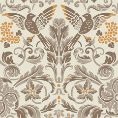 Vintage seamless pattern. Birds in flowers