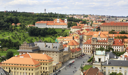 Fototapeta na wymiar Palace Square of Prague Castlethe (view from tower of Saint Vit